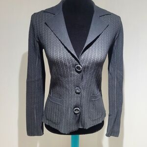 Armani Collezioni Printed Fitted Cardigan Blazer Size 40 Black And Grey
